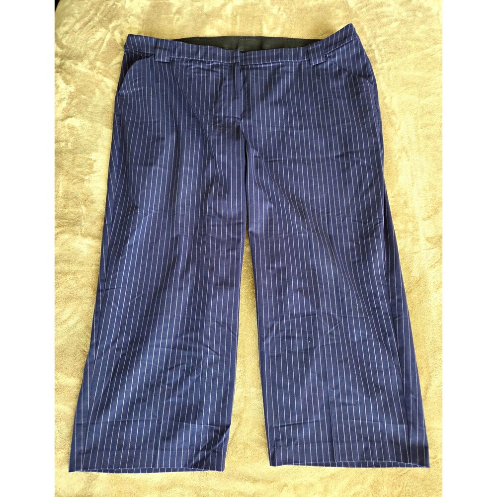 Lane Bryant Women's Navy Blue Pinstripe Dress Pant Size 28 Wide Leg Power Suit